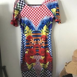 Rose printed fitted dress